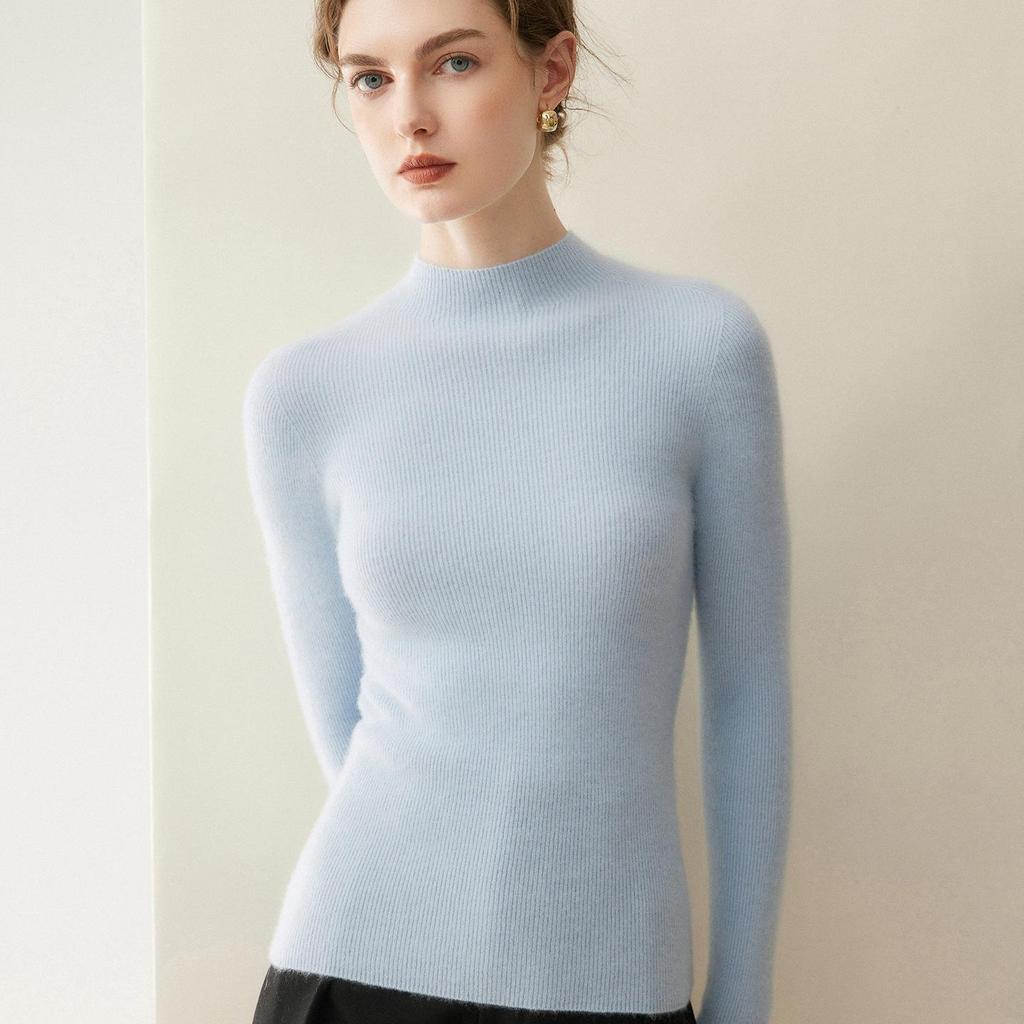 Women's Slim Fit Pure Cashmere Sweater, Half-High Neck, Soft Knit, Solid Color, 2026 Autumn/Winter Collection.