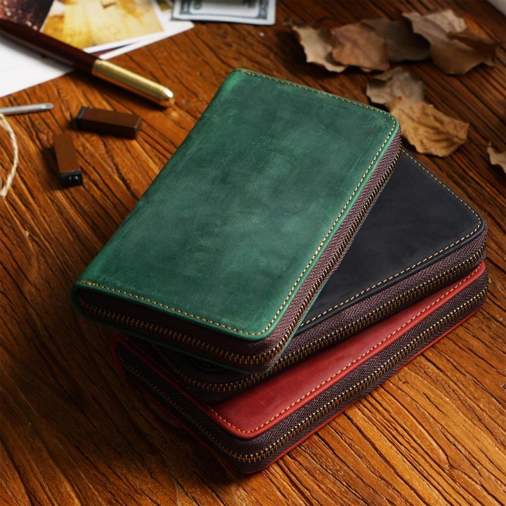 Genuine Leather Pencil Large Fits 5 Fountain Fixed Sleek Small Item Ballpoint Pen Organizer Case, Capacity, Pens, Position, Zipper, Compact,