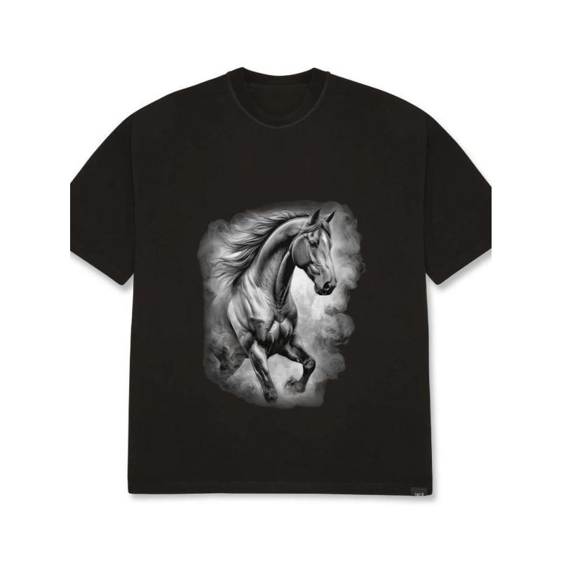 

Мужская футболка оверсайз с графическим принтом черной лошади, повседневная, уличная мода, унисекс для повседневной носки XXXXL чёрный