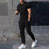 Sports Set Mens Fall Summer Solid Casual Round Neck Short Sleeve Sports T-shirt Two Piece Set for Men