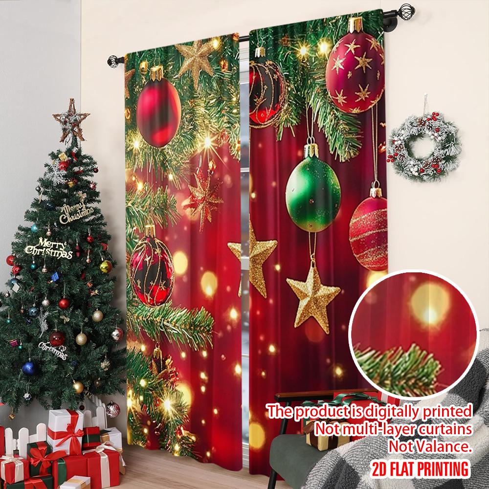 2 szt. płaski nadruk 2D Kurtyna świąteczna Christmas on5 100% poliester Bez elektryczności Wszechstronna do fotobudek Urodziny