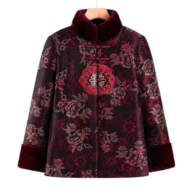 Grandma winter cotton-padded jacket old lady Tang-padded jacket warm and velvet old man mother thickened cotton-padded jacket