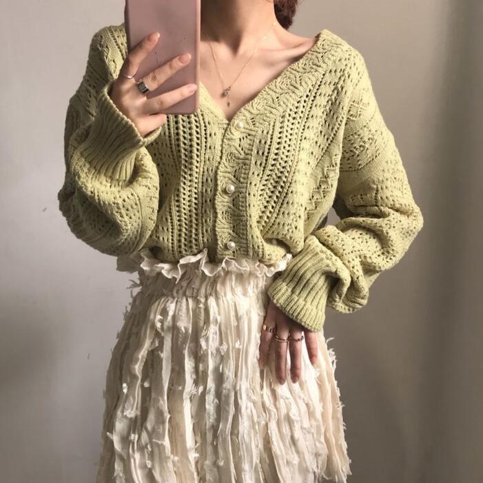 

Новый корейский вязаный кардиган с крючком и цветочным узором, женский кардиган One Size зелёный