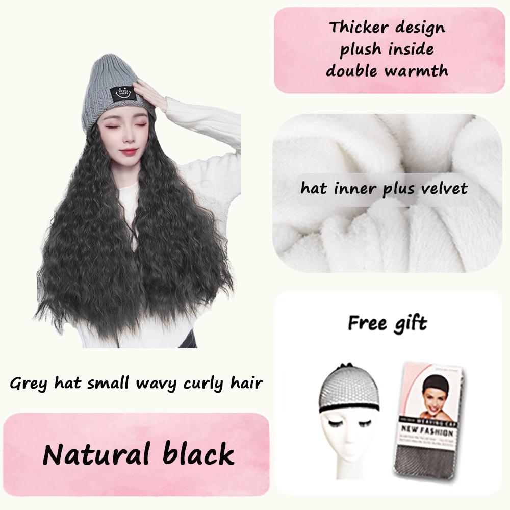 Knitting And Velvet Wig Hat for Autumn And Winter High Temperature Resistant Synthetic Long Curly Hair Fashion