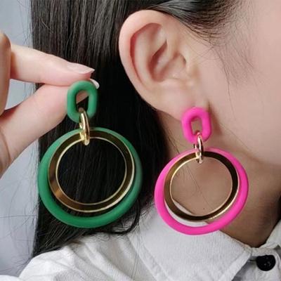 1 Pair Circle Stud Earrings Stitching Hollow Acrylic Hoop Splicing Drop Earrings Colorful Contrast