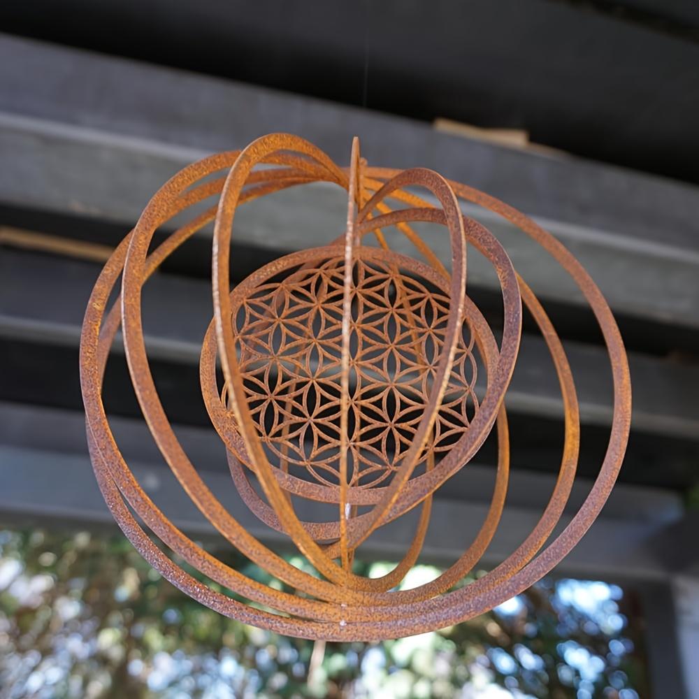 1pc Rusted Metal Spiral Flower of Life Weathervane, Rustic Iron Yard Garden Decor, Weather-Resistant Indoor/Outdoor Hanging Ornament for Balcony