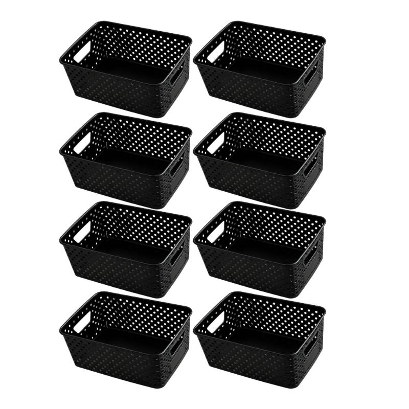 Wide Access Plastic Storage Basket With Carry Handles, Perforated Basket Bin for Living Room, Bedroom and Desk Use