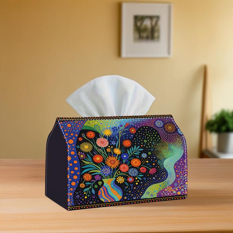 2D Flat, 2D Flat, 1pc 2D Flat Polka Dot Floral Style Tissue Box, Suitable for Home, Parties, Weddings, Daily Use, Polyester Material, 2D Flat