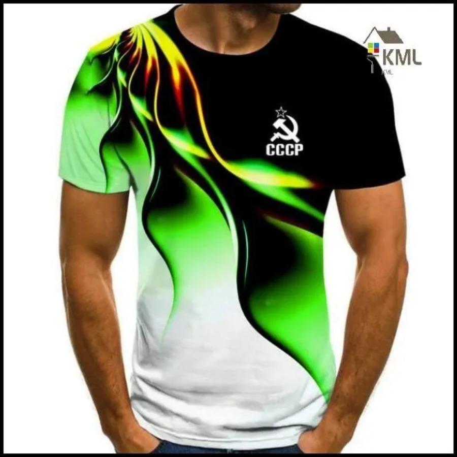 T Shirt for Mens Russian CCCP Letter Print Short Sleeve Top Leisure 3D Casual Fashion Street Polyester Man's T-shirt Tee Shirt Men Vintage Clothing