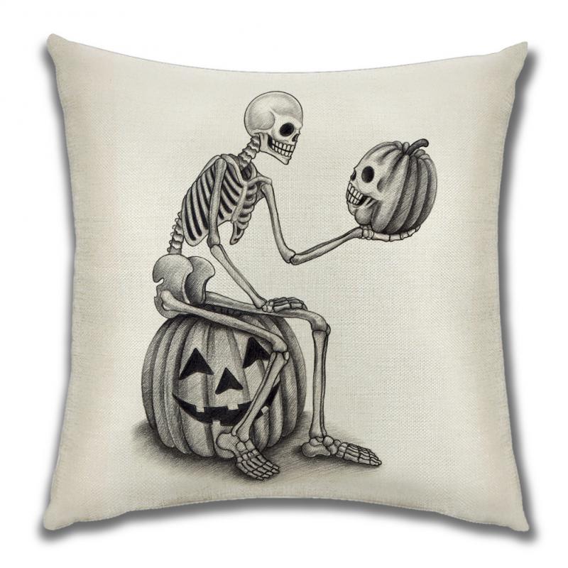 45*45cm Halloween Pillow Cover Cartoon Pumpkin Skull Antasy Witch Castle Flax Sofa Cushion Cover Home Textile Rooms Decorations