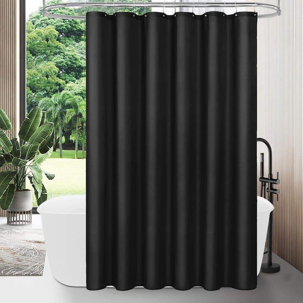 1pc Gray Polyester Shower Curtain with Metal Grommets & Plastic Hooks, Fabric Bath Curtain for Bathroom Window Door Curtain