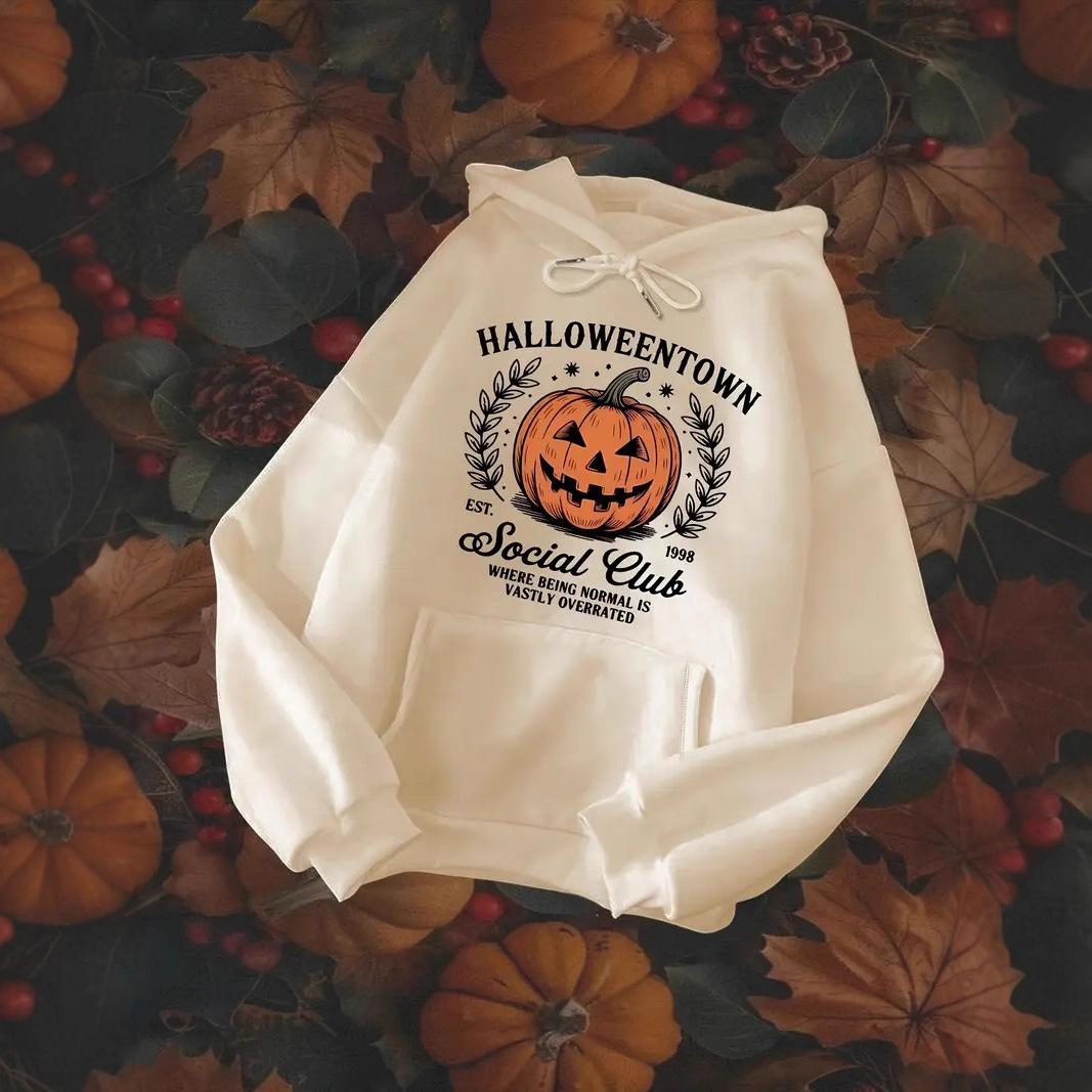 

Женские весенне-осенние повседневные худи с капюшоном и кулиской, с длинным рукавом, большим карманом, принтом тыквы на Хэллоуин, пуловер, толстовка, топ S