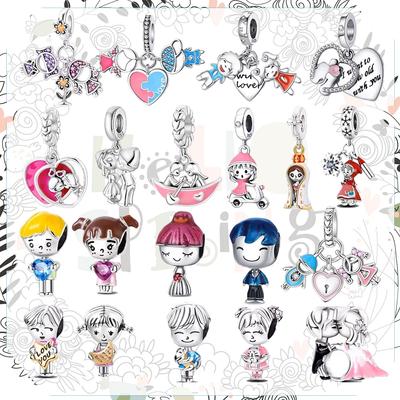 Copper Boys And Girls Lovers Pendant Charms For Originalbracelet Charm Beads Necklace Diy Female Jewelry