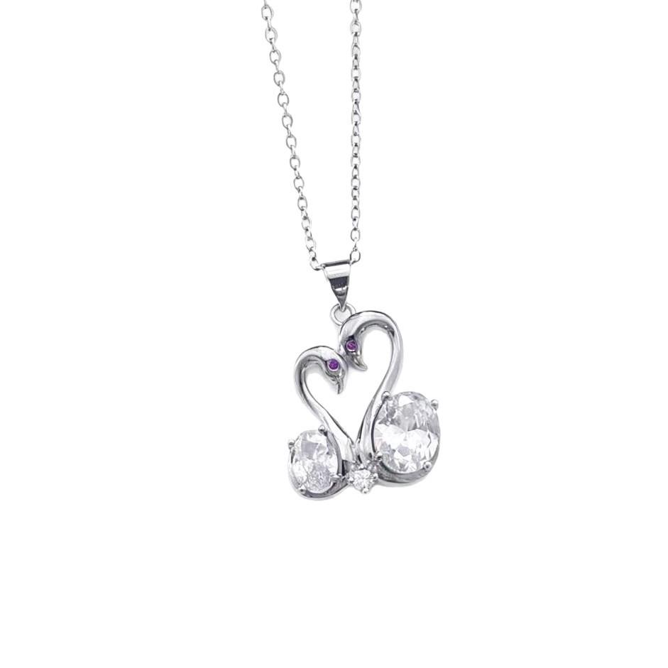 Accessories Imitation Coconut Round Pink Diamond Swan Love Necklace Women's Double Swan Zircon Pendant Clavicle Chain