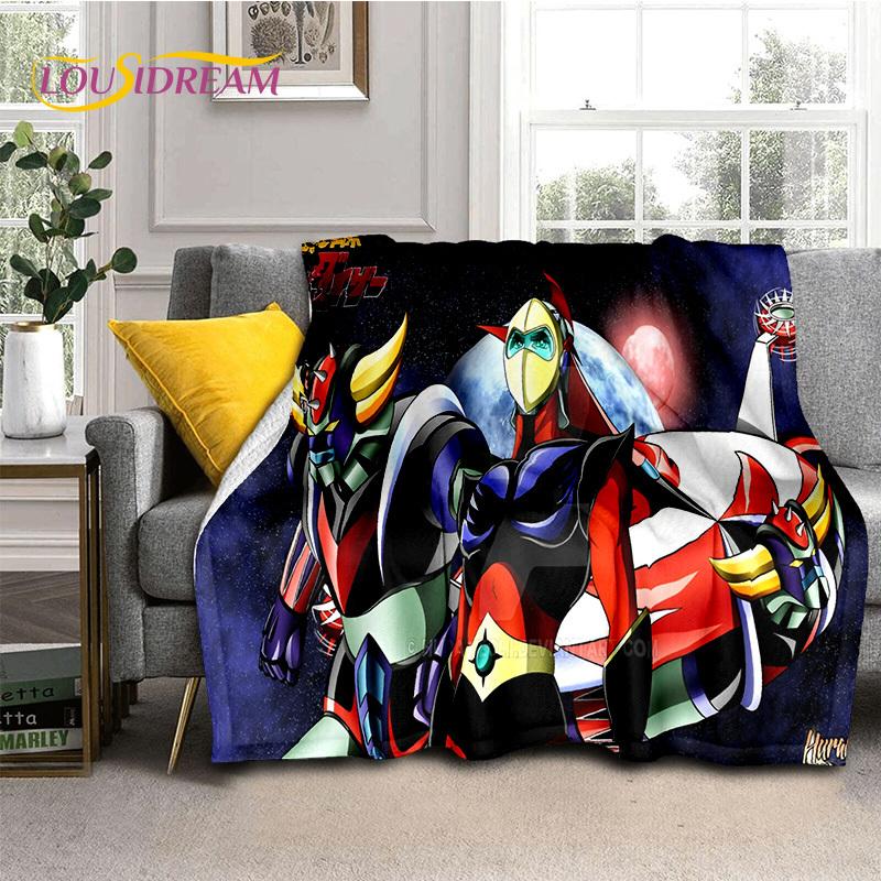 3D Cartoon UFO Robot Grendizer Anime Soft Blankets,Keep Warm Flannel Throw Blanket for Picnic Beds Sofa Home Bedroom Gifts Kids