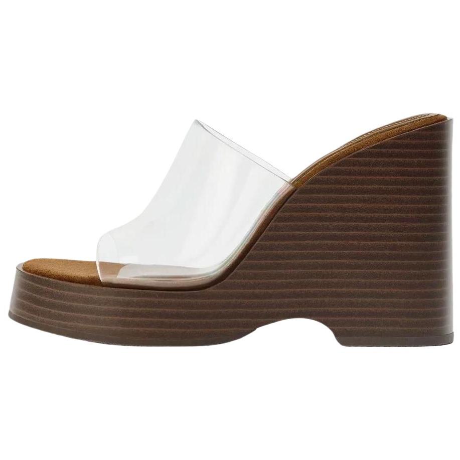 Zara Fashionable Transparent Plastic Square-Toe Wedge Heels Slide Sandals Women Footwear Brown 2347510700