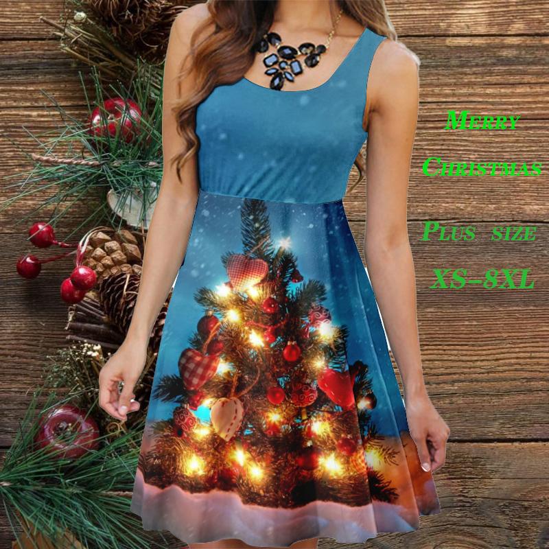 

Новое летнее повседневное платье без рукавов мягкое модное платье женское рождественский сарафан с круглым вырезом рождественский подарок свободное платье плюс размер XS-6XL