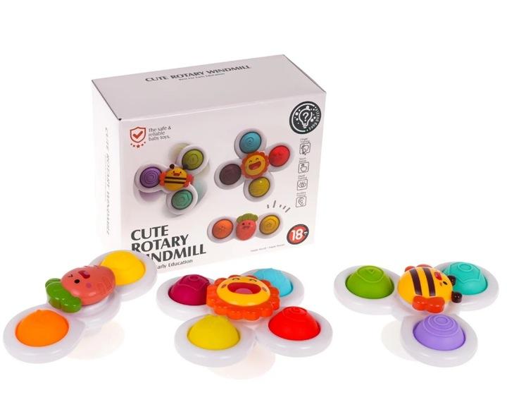 Fidget Spinner Z Przyssawką Sensoryczną Kąpiel Prezent Grzechotka 3 Sztuki