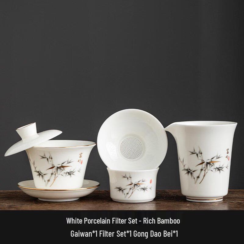 Rich Bamboo White Porcelain Tea Set