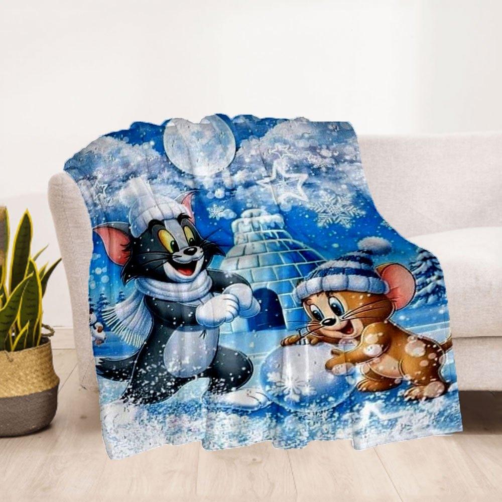 Tom & Jerry Winter Wonderland Poster di NataleCoperta Plaid in Flanella per Divano, Letto, Viaggio, Campeggio, Ufficio