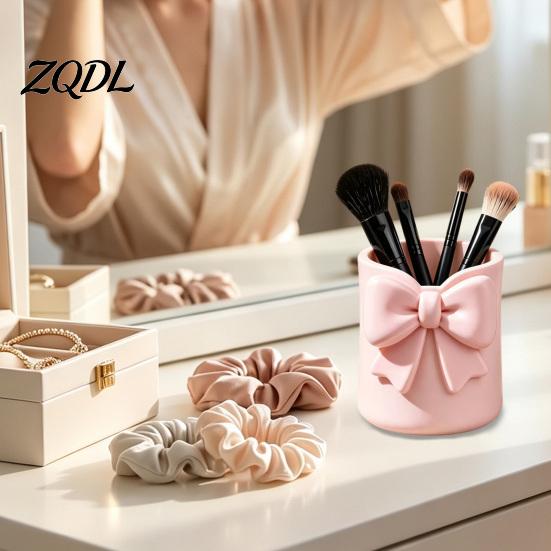Stationery And Cosmetic Holder Storage Box with Bow Decor, 3D Printed Multifunctional Makeup Organizer, Organized Tool Durable Plastic Case