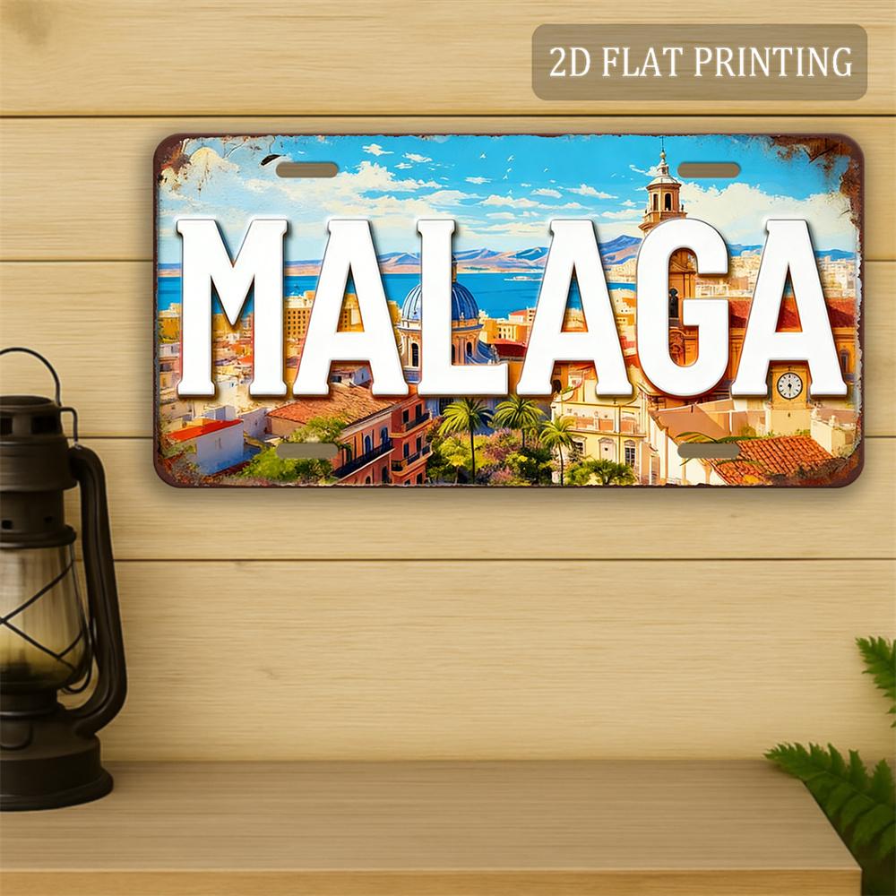 D Flat pc D Flat Wall Decorative Sign Vintage Travel Theme Of Malaga Spain Mediterranean Cityscape Ideal For Balcony A 15x30cm(5.9x7.8inch)