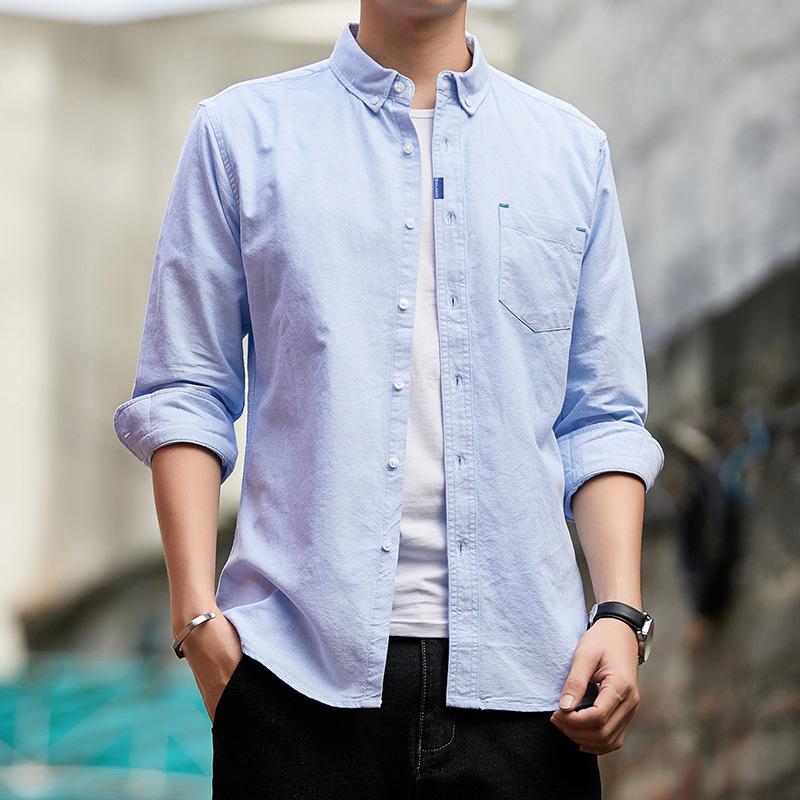 New Autumn and Winter Pure Cotton Oxford Long-sleeved Fashionable Casual Men's Shirt Korean Slim Shirt