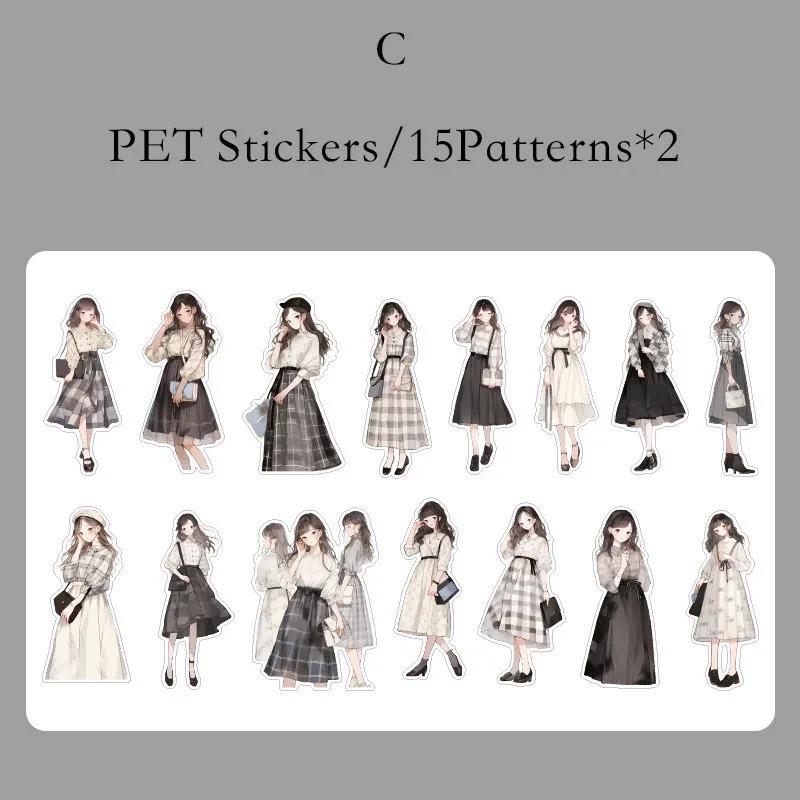 Journamm 30pcs/pack  Fashion Girl Theme PET Stickers DIY Scrapbooking Collage Diary Aesthetics Decor Sticker