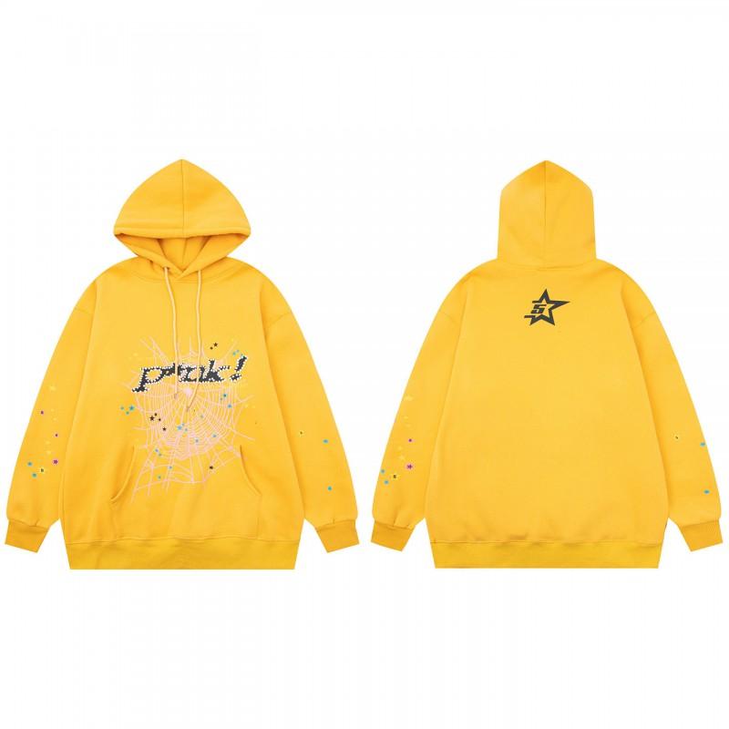 Sp5der Spider Web Foam Print Fleece Hoodie Loose Fit Hip Hop Sweatshirt Men Women