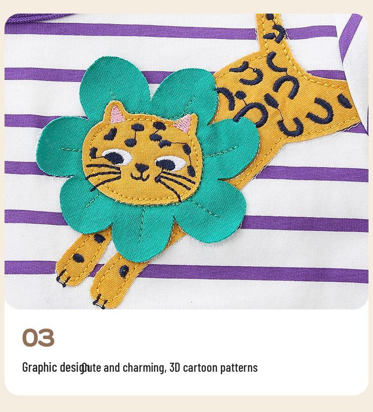 Autumn New Children's Dress: Animal Applique Princess Skirt, Striped Design for Toddlers and Girls