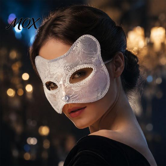 Cute Animal Face Covers Lace Cat Mask for Women, Lightweight Breathable Masquerade Party Sexy Woman Cosplay Prop with Elastic Straps Halloween Costume