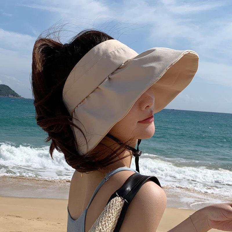 

Empty top sun protection hat women s summer protection purple line sun hat big edge bow fisherman sun hat cotton can tie ponytail