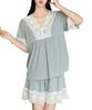 PHOLEEY Short Sleeve Pajama Top and Soft Ice Cute and Lace Homewear with Chest Pads Women's Set, Shorts, Silk, Sexy, Edge,
