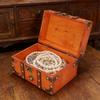 Wooden Treasure Chest Box Vintage Decorative Antique Wood Jewelry Box with Lock Hinged Lid Small Size