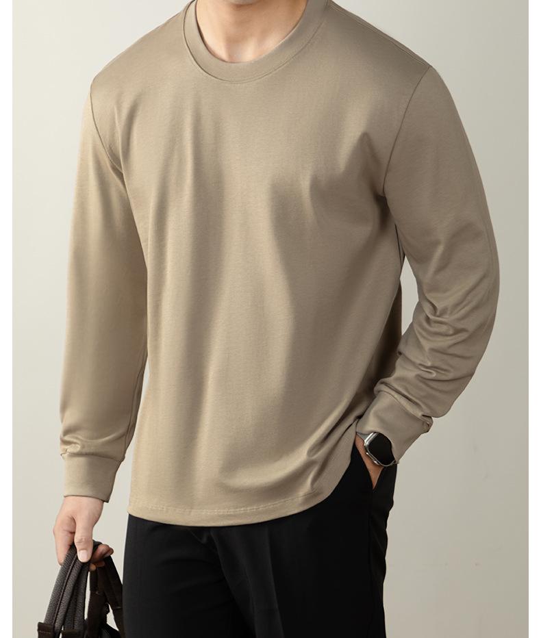 Men's Autumn/Winter Long-Sleeve Crew Neck T-Shirt - 320G Heavyweight Xinjiang Long-Staple Cotton, Loose Fit, Solid Color
