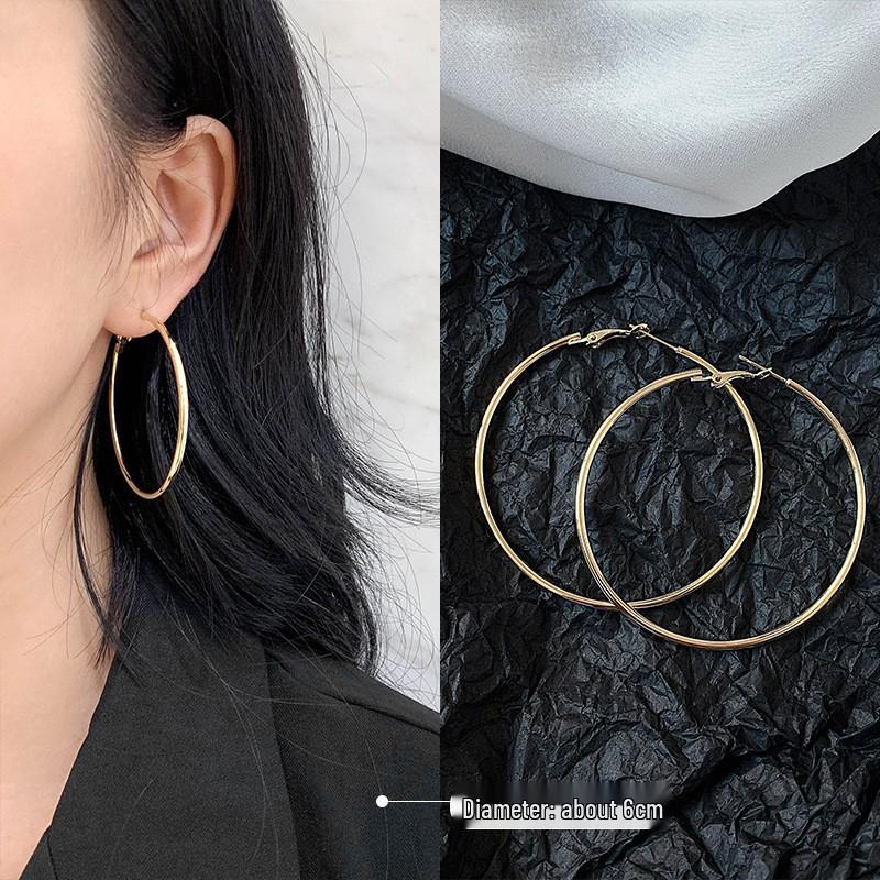 Double Layer Geometric Hoop Earrings - Women's Light Luxury Versatile Ear Cuffs, European & American Style, Exaggerated Circle Dangles Jewelry.
