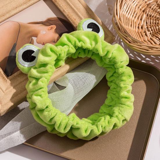Women Headband Soft Coral Velvet Headband with Anti-Slip Teeth Cartoon Frog Design Elastic Hair Hoop Hair Fixing Hair Accessory