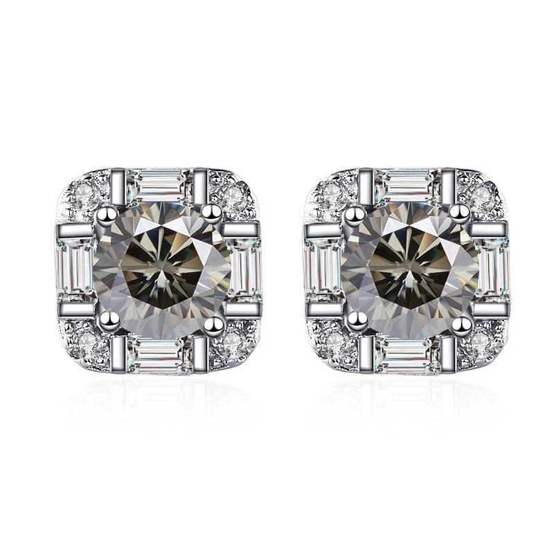 5mm S925 Silver Geometric Square Stud Earrings Mini Elegant Fashion Moissanite Earrings D VVS1 Delicate Jewelry