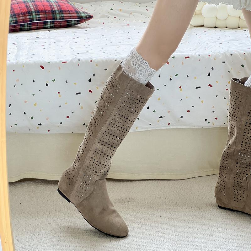 Håliga stövlar dam nya mångsidiga högklackade med inbyggd höjning mode stövlar men knähöga riddarstövlar