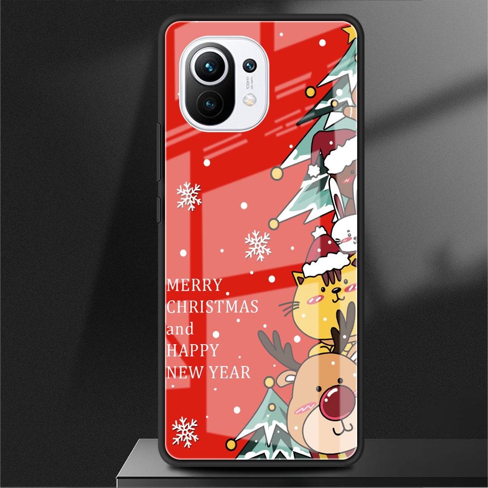 Glass Case For Xiaomi Poco X3 NFC 11 Lite 11T F3 M3 For Redmi Note 11 10 9 8 Pro 10S 9S 9A 9C Phone Cover  Snow Merry Christmas