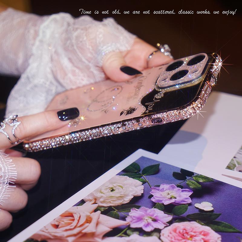 Snake Head Diamond Border Balloon Backboard with Acrylic Material Lens Film Case for iPhone 15 14Plus 13 12 11 Pro Max XSMax 8 7 Plus Protective Cover