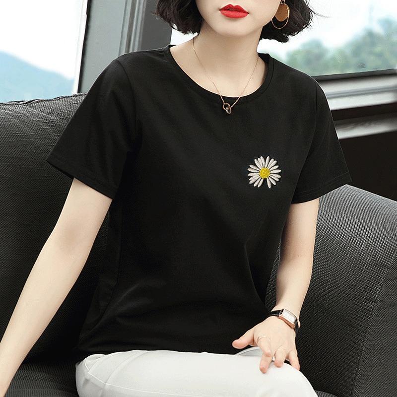 Short-sleeved T-shirt for Women, Summer New Trend Printing Middle-aged Korean Version Loose T-shirt Large Size Fat MM Top