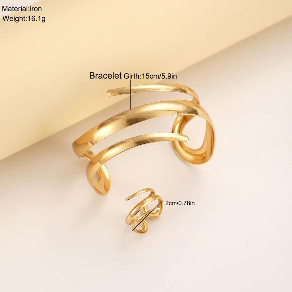 Edelstahl Wassertropfen Armreif Ring Set für Damen Luxus Geometrisch Tropfenförmig Offener Armreif Unregelmäßiges Gedrehtes Armband Schmuck