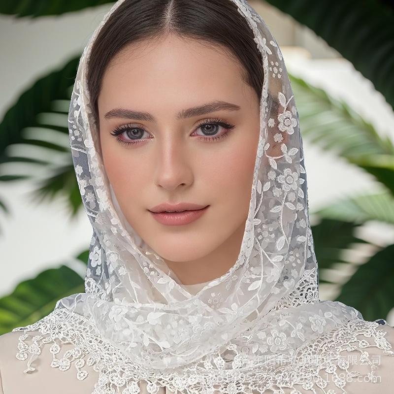 Tassel Triangle Shawl Lace Veil Scarf Bandana Church Prayer Wedding Mantilla Embroidered Headcovering Hijab Women Scarf
