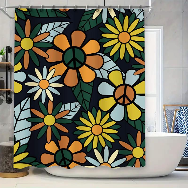 

Floral Shower Curtain Decorative Bath Mat Set Waterproof Bathroom Accessories Retro Style Modern Flower Print Shower Panels W60H190(CM)-1 Pcs
