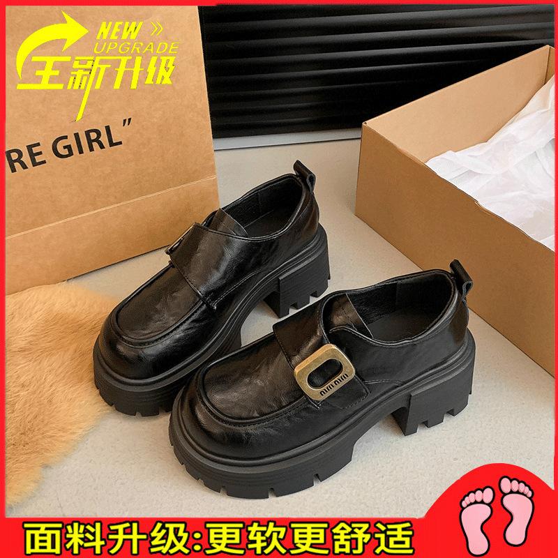 Single Shoes High Heels Black Heightening Shoes College Autumn Leather Shoes Spring Fashion