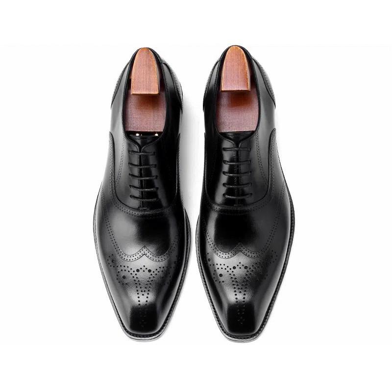 Туфли-броги с квадратным носком из натуральной кожи для мужчин. Кожаные туфли-лоферы — фото 7