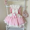 Lolita Pink Dress Women's Sweet Girl Big Bow Kawaii Short Party Dress Spring