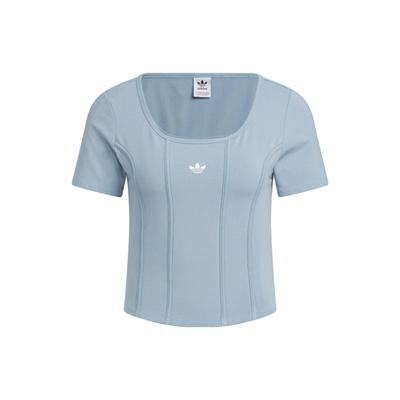 Originals Trefoil Corset Tee Sporty Crop Top Short Sleeve Women Tops Texture-Blue IX1909
