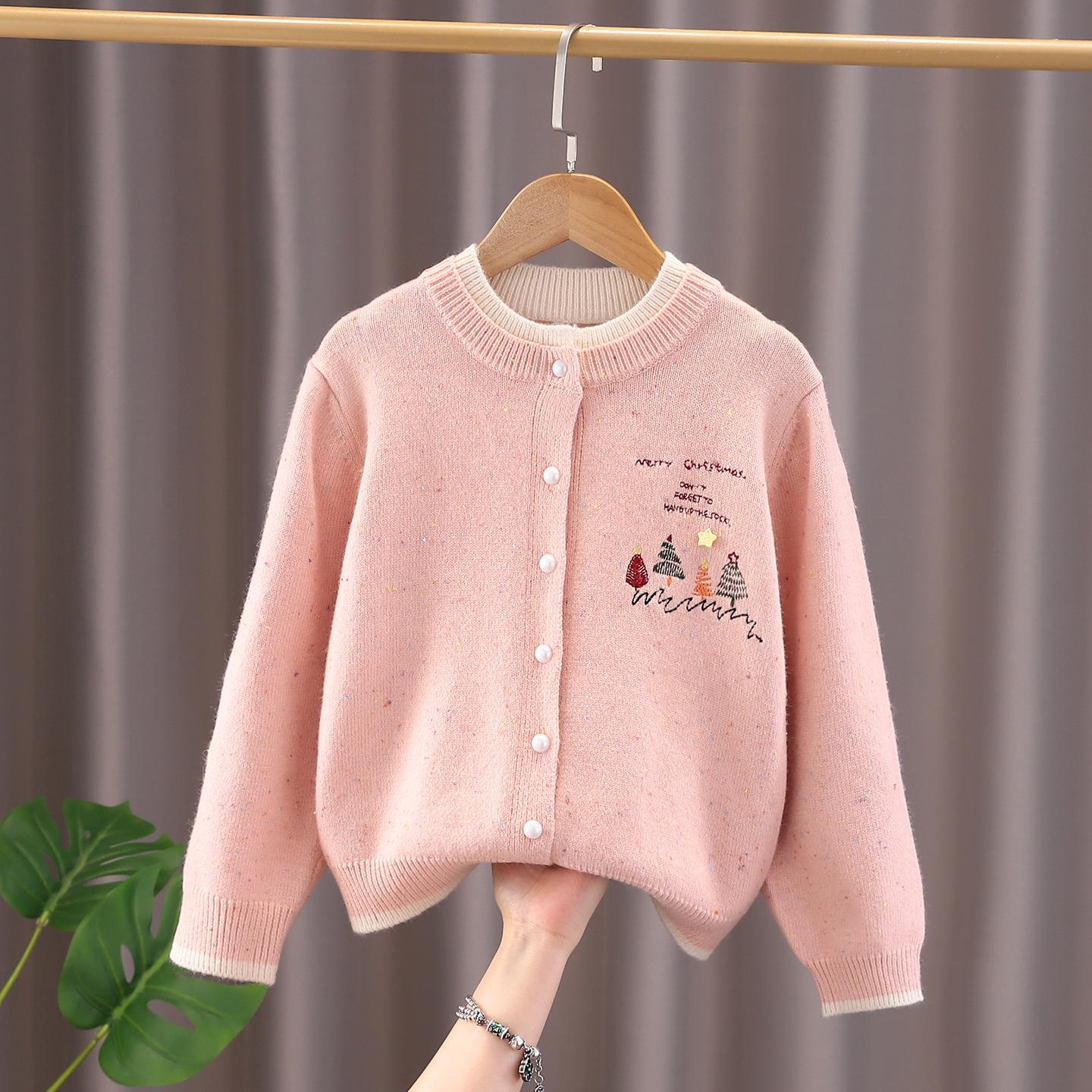 Girls 2025 Autumn Cardigan - White Knit, Spring & Autumn Style Thin Sweater 130 cm розовый
